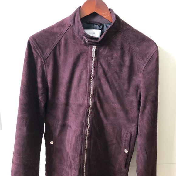 Reiss Jacob Suede Jacket Burgundy Small 